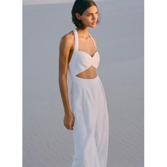 Zara LINEN BLEND CUT OUT JUMPSUIT